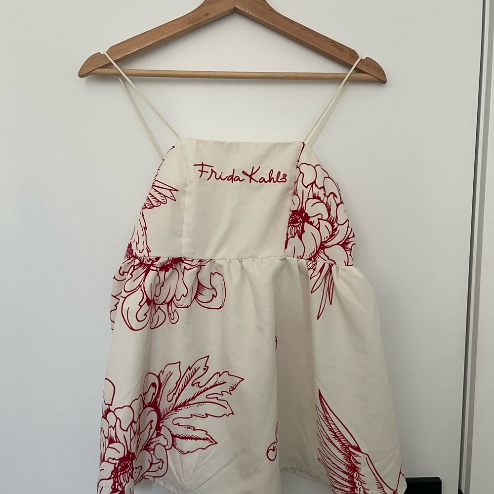 Frida Kahlo White and Red Floral Top